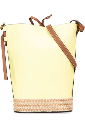 Loewe 2020 zweifarbige Gate Beuteltasche aus Raffiabast und Kalbsleder