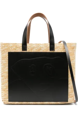 Plan C Tote Bag aus Stroh mit Ledereinsätzen