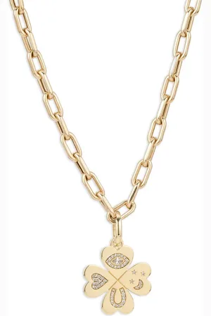 Adina Reyter 14kt Clover Goldhalskette mit Diamant