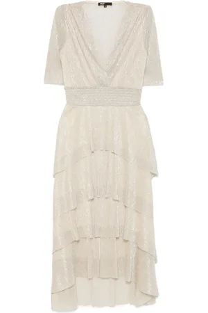 Maje Metallic-Midikleid mit Rüschen
