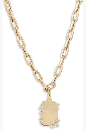Adina Reyter 14kt Dog Tag Goldhalskette mit Diamant