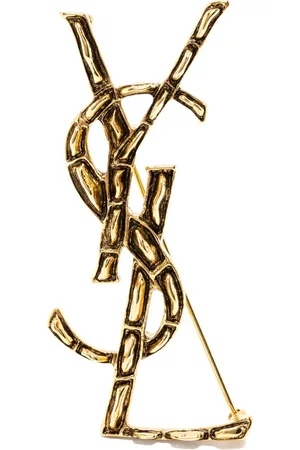 Saint Laurent Cassandre Brosche mit Kroko-Optik