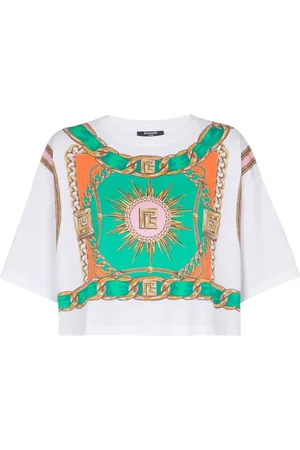 Balmain Cropped-T-Shirt mit Foulard-Print
