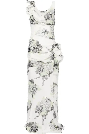 Alessandra Rich Seidenrobe mit Rosen-Print