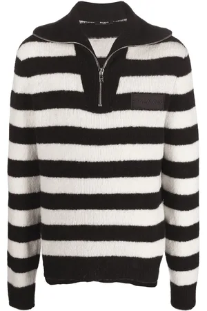 Balmain Gestreifter Pullover mit Reißverschluss
