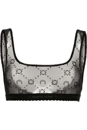 Marine Serre Mesh-Bralet mit beflocktem Monogramm