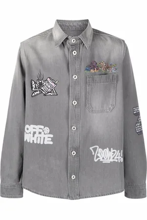 OFF-WHITE X Graffiti Milano by Leonardo Totino Jeanshemd mit Logo-Print