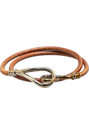 Hermès 20th Century palladiertes Jumbo Hook Double Tour Armband mit Leder