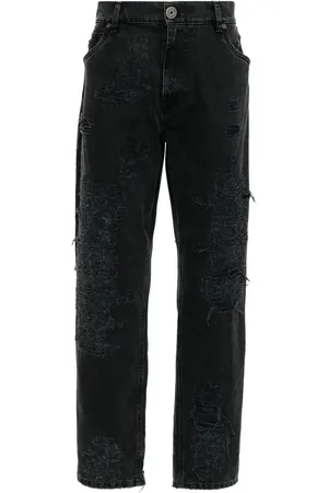 Balmain Halbhohe Straight-Leg-Jeans im Distressed-Look