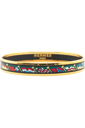 Hermès 20th Century schmaler Pavois Flags 65 Emaille-Armreif
