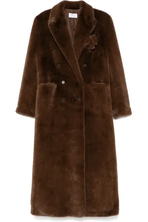 GIUSEPPE DI MORABITO Mantel aus Faux Fur mit Blumenbrosche