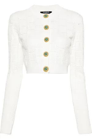 Balmain Monogramm-Cardigan in Pointelle-Strick