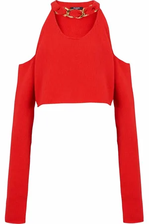 Balmain Gestricktes Cropped-Oberteil mit Cut-Outs