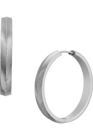 Fossil Ohrringe - Harlow Linear Texture Stainless Steel Hoop Earring - Gr. unisize - in Silber - für Damen