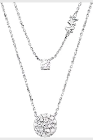 Michael Kors Halsketten - Sterling Double Layered Pavé Disk Necklace - Gr. unisize - in Silber - für Damen