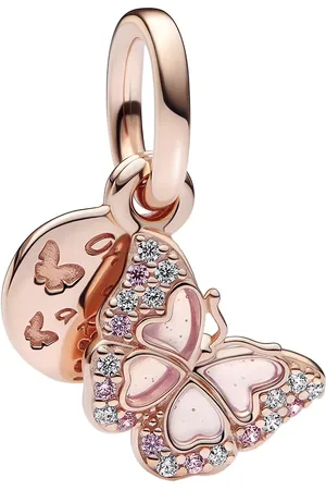 PANDORA Charms - Butterfly 14k gold-plated dangle with fancy cubic - Gr. unisize - in Rosa - für Damen