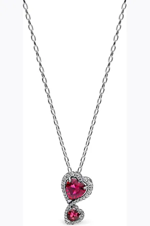 PANDORA Halsketten - Hearts pendant necklace with cherries jubilee red - Gr. unisize - in Silber - für Damen