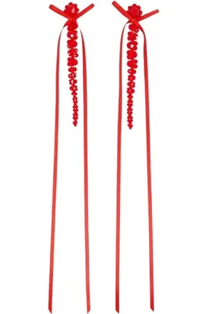 Simone Rocha Ohrringe - Slim Bow Ribbon Drip Earrings - Crystal - - Gr. unisize - in Rot - für Damen