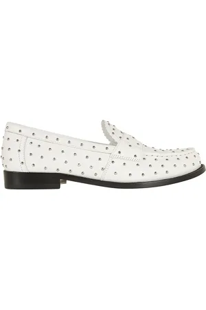 Tory Burch White Calfskin Studded Detailing Slip-On Shoes - Gr. 10 - in