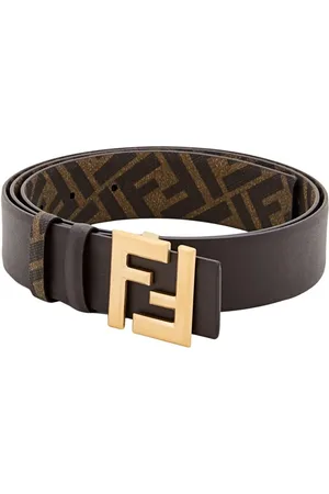 Fendi Gürtel - Brown Leather Belt With Gold-Tone Logo Buckle - Gr. 90 - in - für Damen