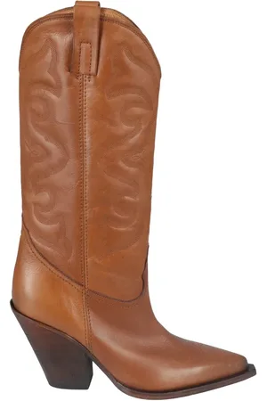 Elena Iachi Stiefel - Brown Velvet Cowboy Boots With Intricate Embossed - Gr. 40 (EU) - in - für Damen