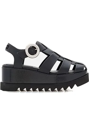 Stella McCartney Sandalen - Black Wedge Sandals With Adjustable Ankle Strap - Gr. 38 (EU) - in - für Damen