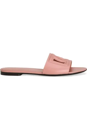 Dolce & Gabbana Sandalen - Pastel Leather Slipper With Embossed Logo - Gr. 36 (EU) - in Rosa - für Damen