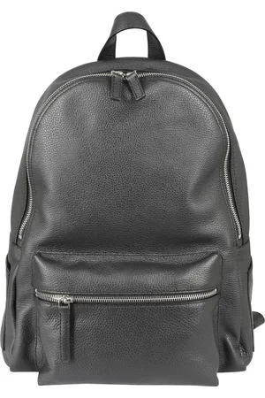 Orciani Rucksäcke - Rounded Black Micron Leather Backpack With Zip Clo - Gr. unisize - in - für Damen