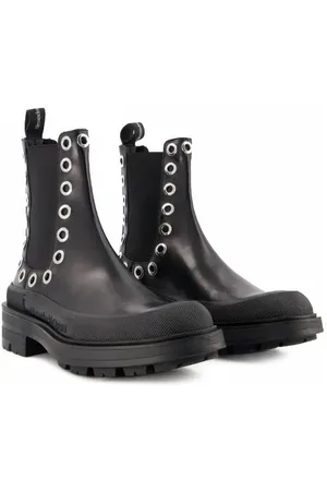Alexander McQueen Stiefel - Tread Slick Ankle Boots - Black/White - Leather - Gr. 40 (EU) - in - für Damen