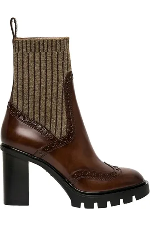 santoni Stiefel - Leather midheel brogue sock boot - Gr. 36,5 (EU) - in - für Damen