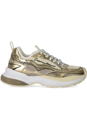 Emporio Armani Low-Top Sneaker - Futuristic Gold And White Sneakers With Ea Logo - für Damen