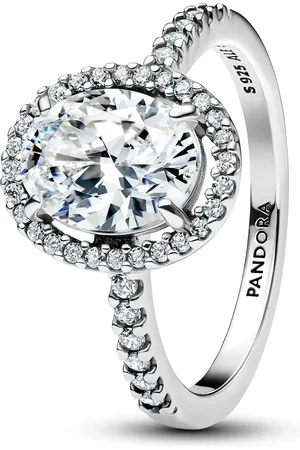 PANDORA Ringe - Oval Sparkling Halo Statement Ring - Gr. 50 - in Silber - für Damen