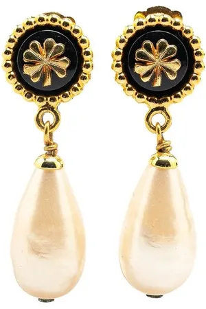 CHANEL Ohrringe - 1980-1990 Plated Clover Faux Pearl Drop Earri - Gr. unisize - in - für Damen