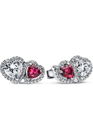 PANDORA Ohrringe - Hearts stud earrings with cherries jubilee red cry - Gr. unisize - in Silber - für Damen