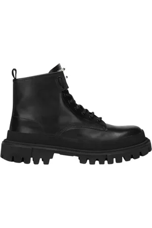 Dolce & Gabbana Stiefel - Lace-Up Leather Black Ankle Boots - Gr. 40 (EU) - in - für Damen