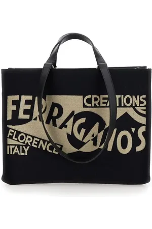 Salvatore Ferragamo Totes & Shopper - Black Tote Bag With Lucio Venna Logo Print In Fabr - Gr. unisize - in - für Damen