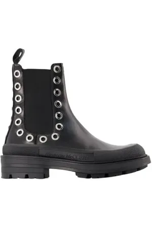 Alexander McQueen Stiefel - Tread Slick Ankle Boots - Black/White - Leather - Gr. 40 (EU) - in - für Damen