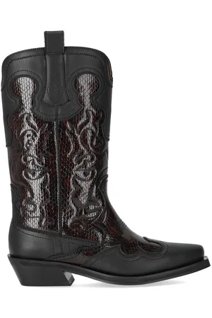 Ganni SCHWARZER TEXANISCHER STIEFEL MIT REPTILIEN-EFFEKT