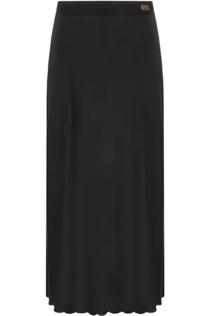 Elisabetta Franchi SCHWARZER SATIN MIDI-ROCK