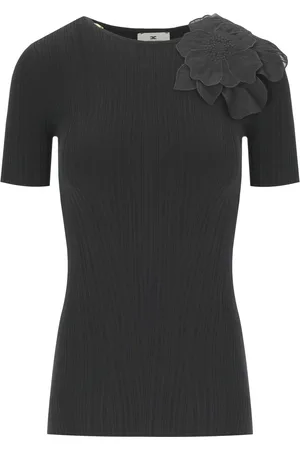Elisabetta Franchi SCHWARZES T-SHIRT MIT BLUME