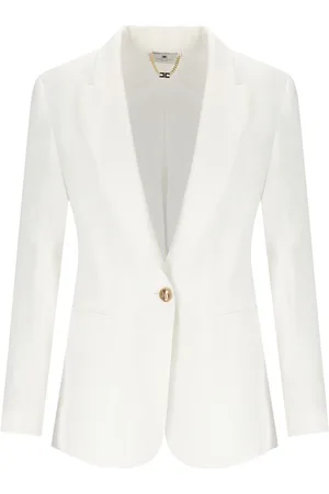 Elisabetta Franchi ELFENBEINFARBENE EINREIHIGE JACKE AUS LEINENMISCHUNG