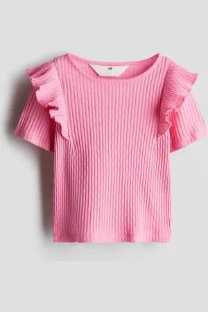 H&M Baumwollshirt mit Volant - Pink