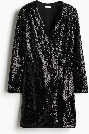 H&M Paillettenkleid im Wickelschnitt - Schwarz