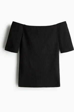 H&M Off-Shoulder-Shirt in Rippstrick - Schwarz