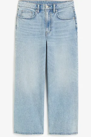 H&M Wide High Cropped Jeans - Blau