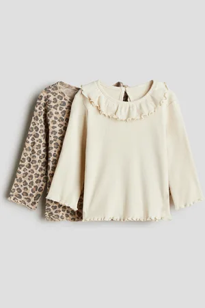 H&M 2er-Pack Gerippte Jerseyshirts - Beige