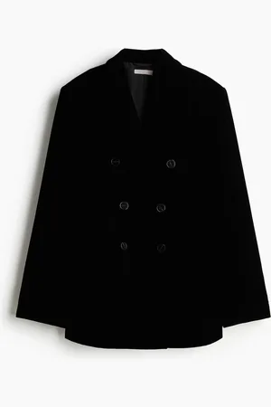 H&M Doppelreihiger Samtblazer - Schwarz