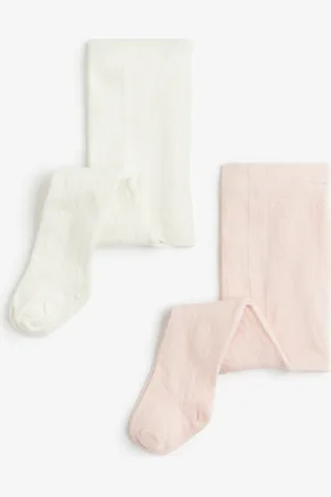 H&M 2er-Pack Strumpfhosen in Strukturstrick - Pink