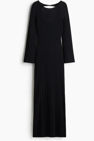H&M Rückenfreies Kleid in Pointellestrick - Schwarz