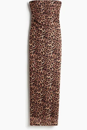 H&M Printedmesh Strapless Maxi Dress - Braun
